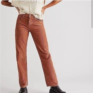 FREE PEOPLE Pax Slim Cord Boyfriend Jeans 27 Brown Cinnamon Spice Coffee